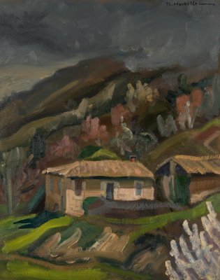 Mountains of Peloponnese — Oil painting, Fiberboard, 40.00×50.00cm — Theodoros Markellos